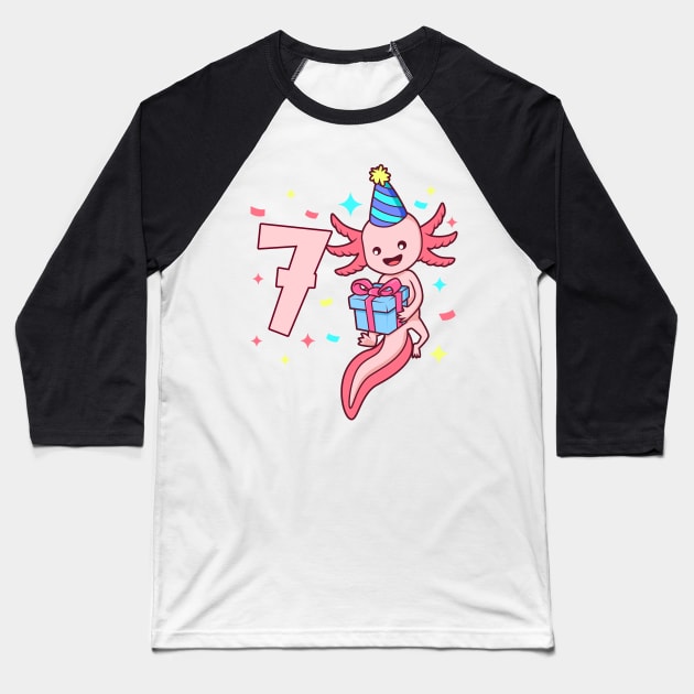 I am 7 with axolotl - girl birthday 7 years old Baseball T-Shirt by Modern Medieval Design